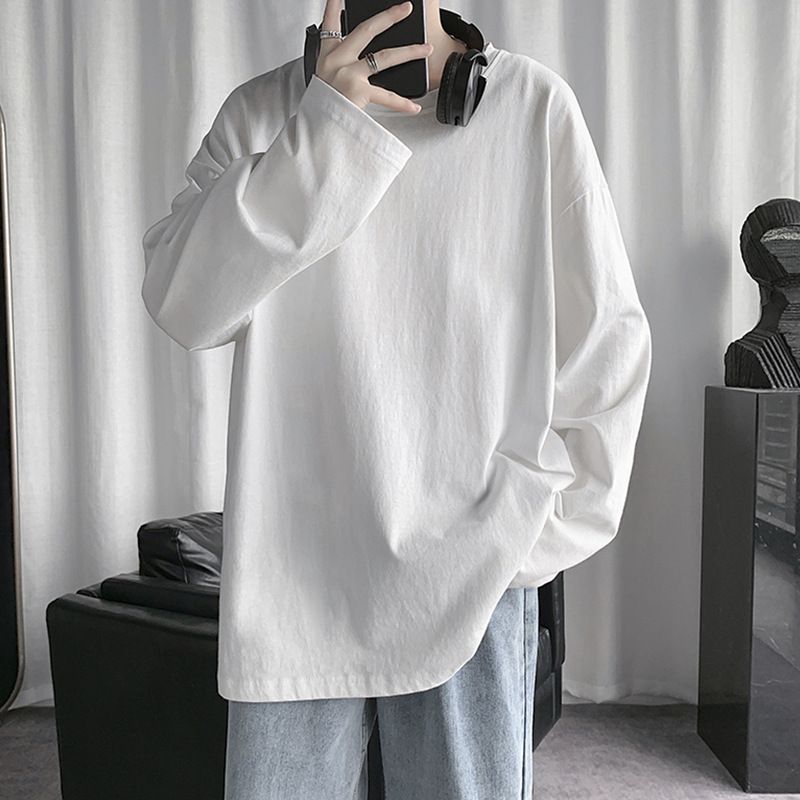 Maglietta a maniche lunghe da uomo, primavera e autunno, versatile e alla moda, in cotone, top rosa_voghion.com