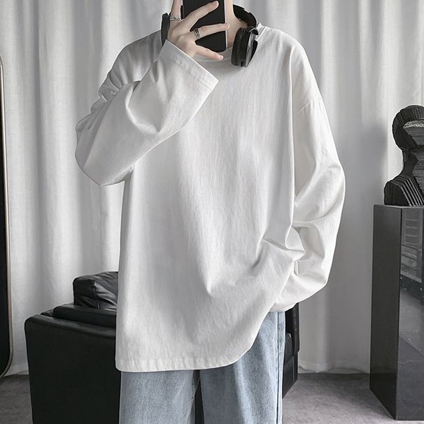 Maglietta a maniche lunghe da uomo, primavera e autunno, versatile e alla moda, in cotone, top rosa_voghion.com