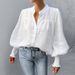 Women's Clothing small stand collar puff sleeve cotton and linen _voghion.com