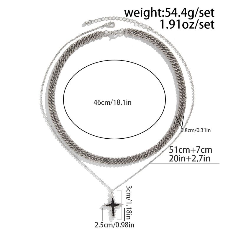 Jewelry Simple Style Cross-Shaped Alloy Pendant Men's Cuban Niche Clavicle Chain Necklace_voghion.com