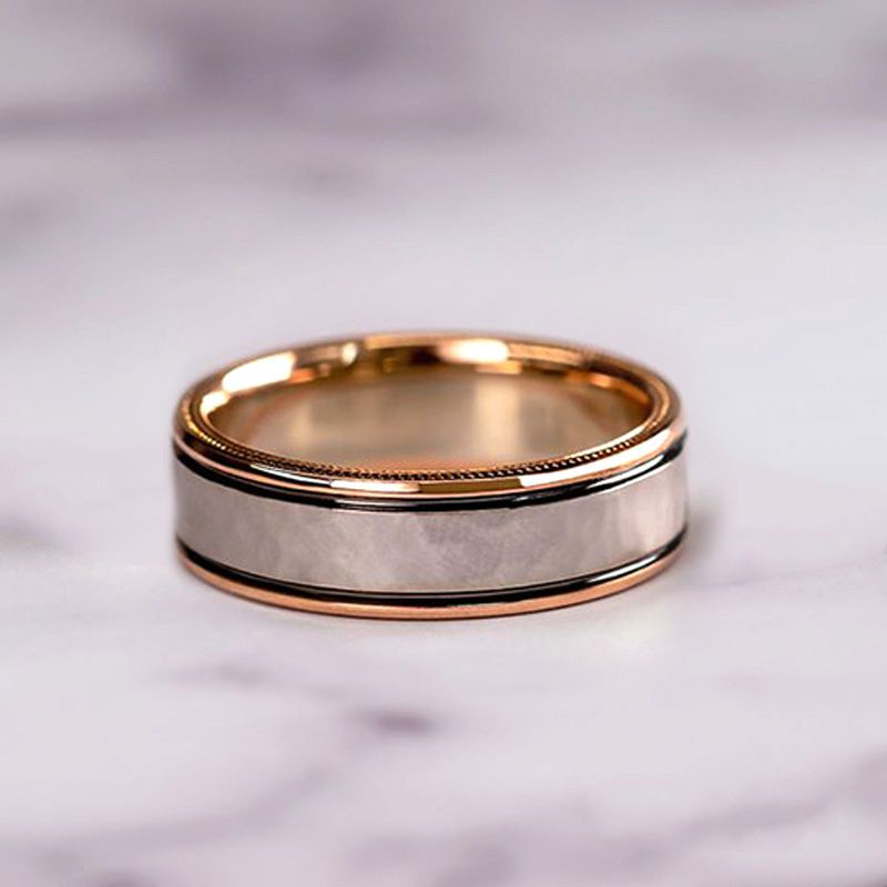 Anel de três peças com separação de cores em ouro rosa, anel de zircônia brilhante para mulheres, anel de noivado de luxo_voghion.com
