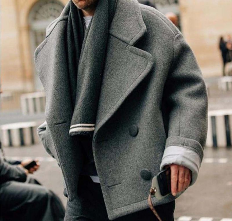 Cappotto di lana con colletto da uomo, autunno e inverno, moda da strada, spalle corte_voghion.com
