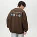 Retro Colorblock Crewneck Sweatshirt – Oversized Graphic Print Pullover (Brown, Unisex Streetwear Essential)_voghion.com