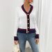 Damenbekleidung Zopfmuster-Cardigan mit V-Ausschnitt, gestreifter Zopfmuster-Cardigan – lässiger, eleganter Damenpullover für Frühling und Herbst (Weiß, S-XXL)_voghion.com