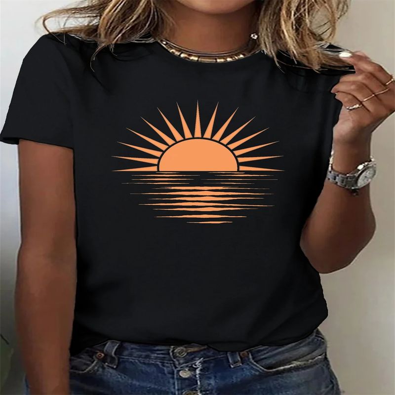 Reflection Partially Sun Illustration Pure Casual Women's Tshirt Comfort Fit  Women's Clothing._voghion.com