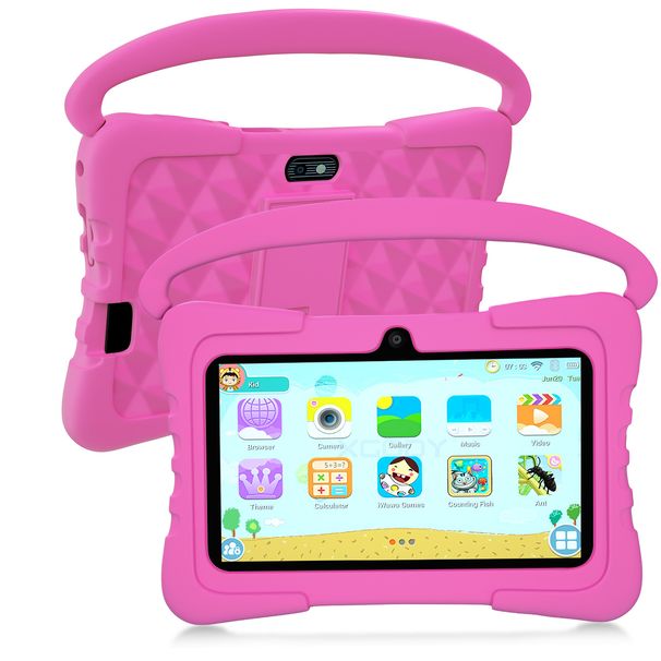 "Tablet infantil de 7 polegadas com 1 GB de RAM, 16 GB de armazenamento, Wi-Fi, Android, processador quad-core MTK, câmera dupla, Bluetooth, tela IPS, capa resistente a impactos em ABS, caneta stylus e brinquedo de brinde (azul/rosa)"_voghion.com