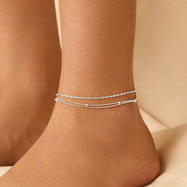 Cavigliera in argento con tre strati di perline, catena intrecciata, leggera, di lusso, nicchia squisita, adatta alle donne_voghion.com