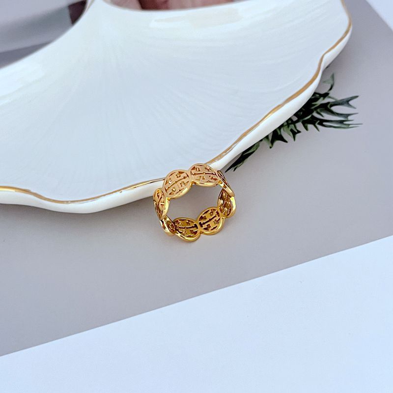 Bague en métal pour femme, élégante, légère, luxueuse, simple, géométrique, ronde, creuse, avec lettres épissées_voghion.com