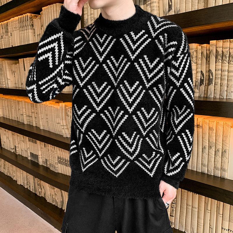 Maglioni a collo alto per autunno e inverno, vestiti caldi da uomo in stile coreano, maglioni lavorati a maglia, strati di base più spessi per_voghion.com