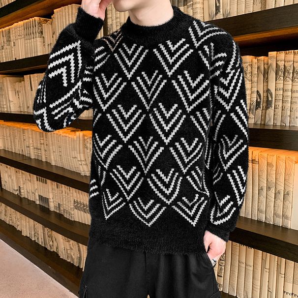 Maglioni a collo alto per autunno e inverno, vestiti caldi da uomo in stile coreano, maglioni lavorati a maglia, strati di base più spessi per_voghion.com