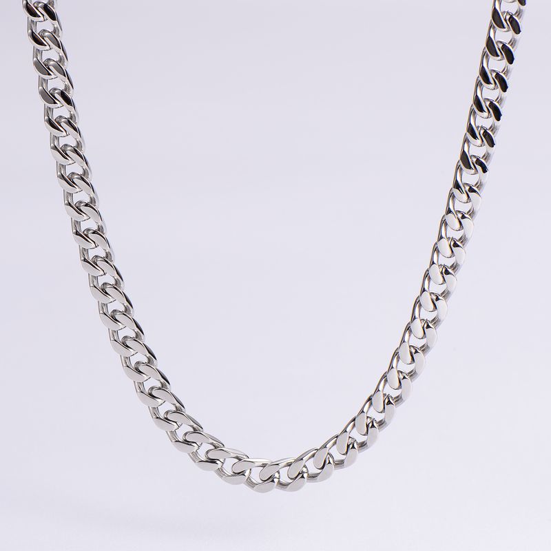 Joias masculinas de hip hop, aço inoxidável polido, colar de quatro lados com corrente cubana_voghion.com