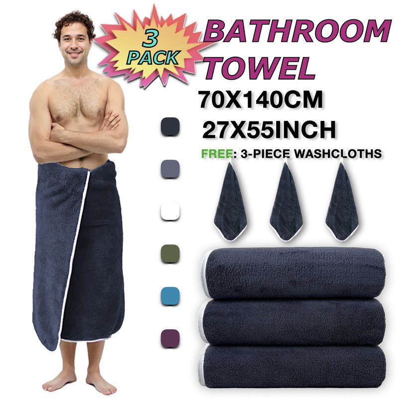6 Piece Coral Fleece Bath Towel Set Including 3 70*140cm Bath Towels And 3 Square Towels Soft Comfortable And Absorbent_voghion.com