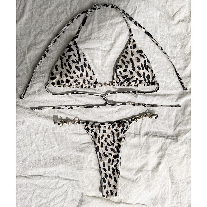Women's Clothing Leopard Print Beach Bikini Halter Neck Backless Summer Beach Bikini_voghion.com