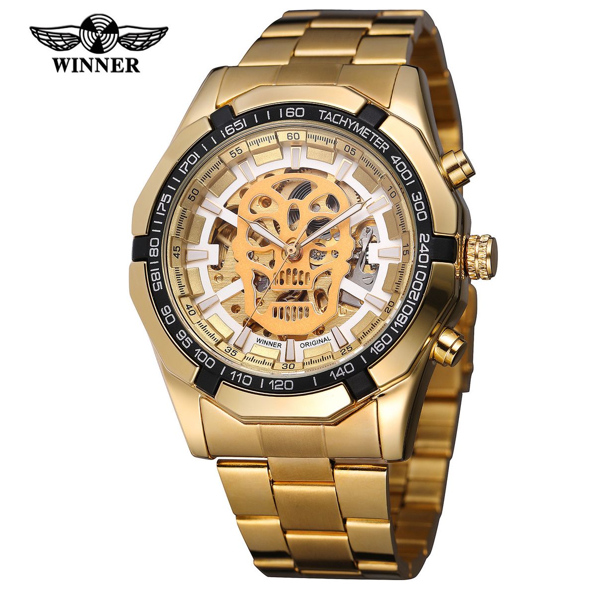 Orologio meccanico automatico WINNER Leisure con teschio luminoso scavato_voghion.com