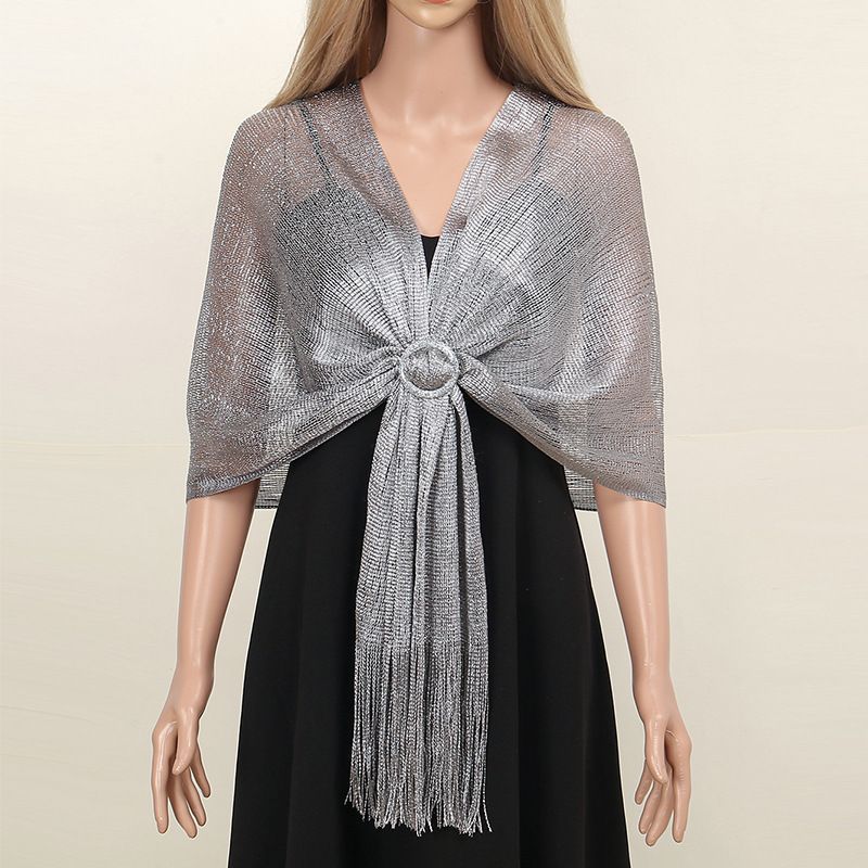 Cross border hot selling gold and silver silk shawl flat scarf bride bridesmaids dance party wedding dress evening dress shawl_voghion.com