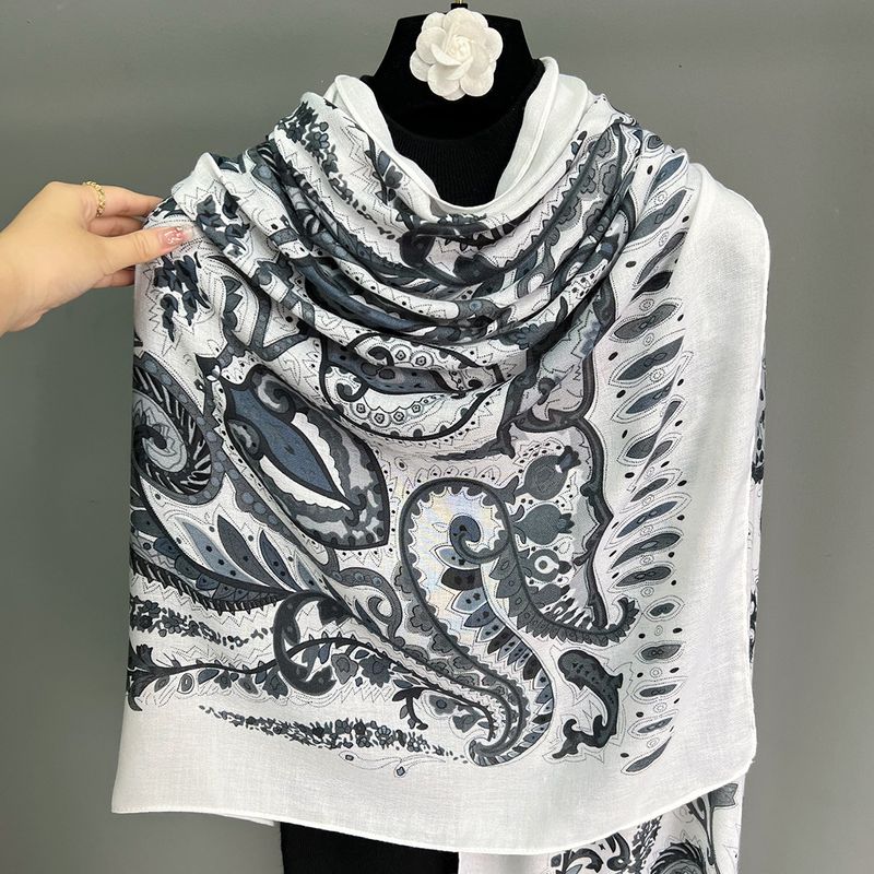Bufanda larga de doble uso de algodón y lino de estilo étnico de seda para mujer, con flores de anacardo, decoración cálida para otoño e invierno, para uso exterior._voghion.com