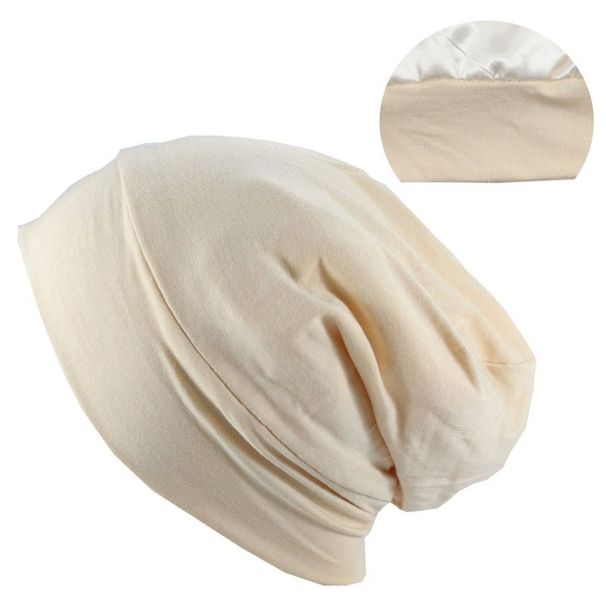 popolare copricapo a tesa larga in cotone elastico in fibra di bambù foderato in raso berretto da chemioterapia berretto da notte cappello per la perdita dei capelli_voghion.com