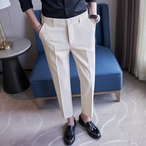 Muška odjeća Uske hlače uskog kroja Muške jesenske bijele hlače s devet točaka koje se ne peglaju, poslovne formalne ravne ležerne hlače protiv bora_voghion.com