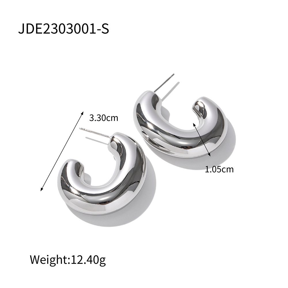 Internet celebrity and fashion Gold stainless steel exaggerated chubby Women's earrings_voghion.com
