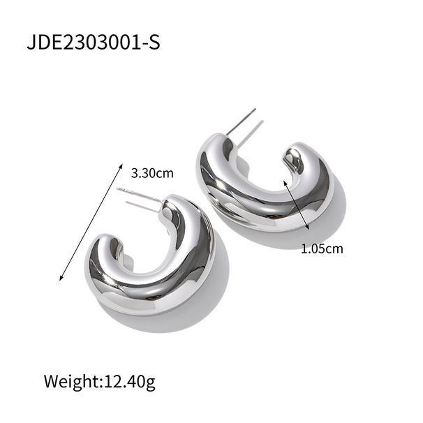 Internet celebrity and fashion Gold stainless steel exaggerated chubby Women's earrings_voghion.com