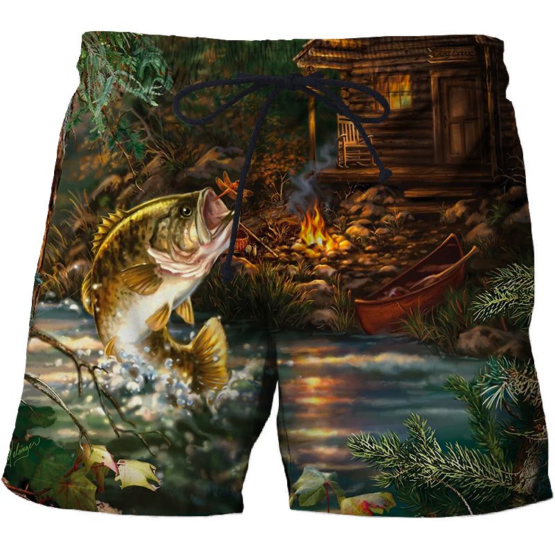 Men's 2023 Summer 3D printed fish pattern Casual swimming beach oversized adult swimsuit beach Short_voghion.com