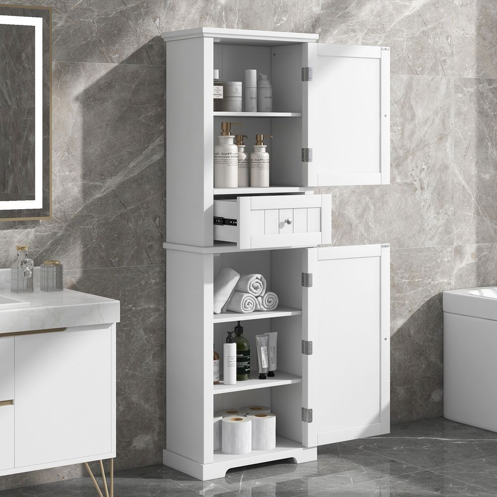 Tall Bathroom Storage Cabinet, Freestanding Storage Cabinet With Drawer And Adjustable Shelf, MDF Board With Painted Finish, White (Old Sku:WF312727_voghion.com
