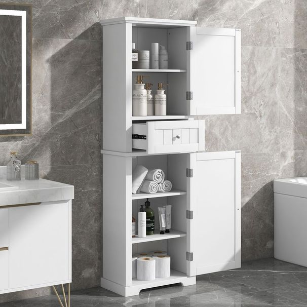 Tall Bathroom Storage Cabinet, Freestanding Storage Cabinet With Drawer And Adjustable Shelf, MDF Board With Painted Finish, White (Old Sku:WF312727_voghion.com