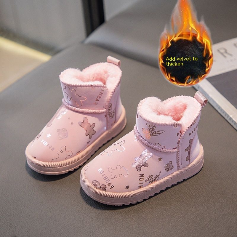 Doposci per bambini con scarpe in cotone per ragazzi nuove 2023 morbide e ispessite, cotone per ragazze integrato in pelle e pelliccia_voghion.com
