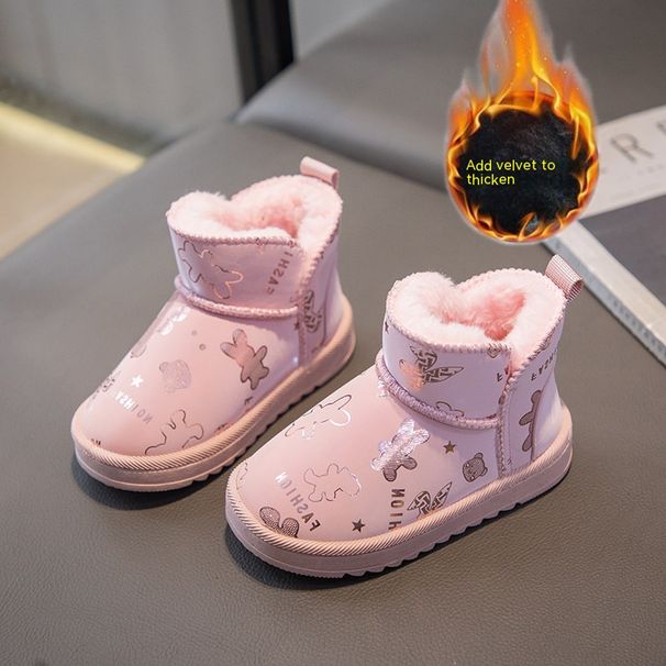 Doposci per bambini con scarpe in cotone per ragazzi nuove 2023 morbide e ispessite, cotone per ragazze integrato in pelle e pelliccia_voghion.com