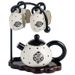Ceramic Tea Set With Black Rose & Polka Dot Design – 1 Teapot & 4 Cups With Wooden Tray, Vintage Gift For Home & Gifting_voghion.com