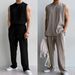 Sommer Cool Ice Silk Weste Hose Einfarbig Mode Herren Plus Size Ärmelloses Top Und Shorts Zweiteiliges Set Für Männer_voghion.com