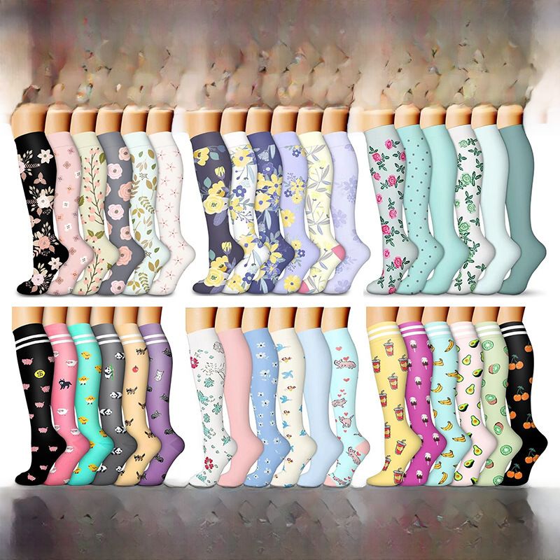 6 Pairs of Long Tube Sports Compression Socks with Unique Patterns_voghion.com