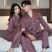 Red couple sleepwear women spring and autumn, ice silk long sleeved suit men in plus size, leopard print home clothes_voghion.com