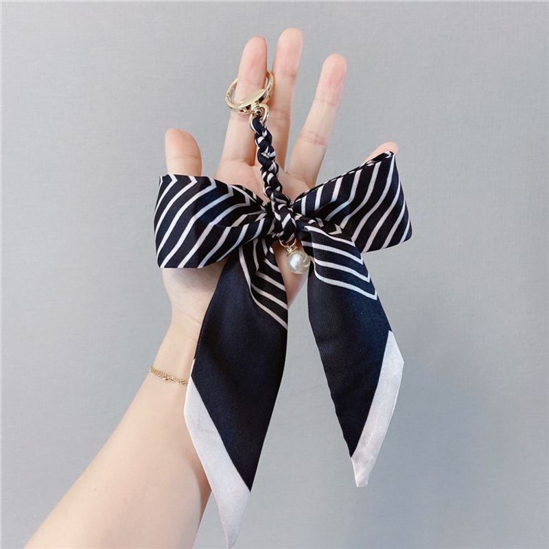 Trendy Silk Scarf Keychain Creative Pearl Ribbon Bow Car Key Ring Cute Bag Pendant For Women_voghion.com