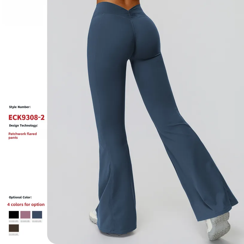 Zechuang Yoga High Waist Gathered Slimming Long Running Sports Flared Pants 9308_voghion.com