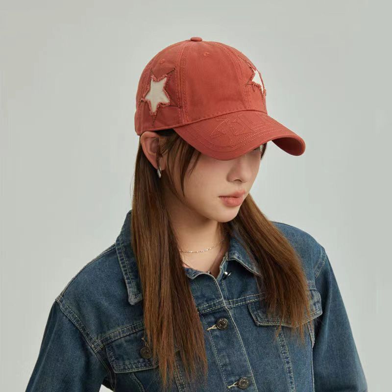 ​Women's Distressed Vintage Baseball Cap - Star Embellished Hip Hop Hat With Adjustable Strap Deep Crown Snapback For Face Slimming Effect​_voghion.com
