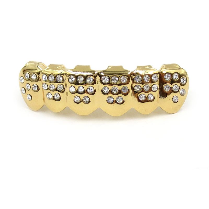 HIPHOP Hip Hop Dekorative plattierte Zahngrills aus Gold mit Diamanteinlage_voghion.com