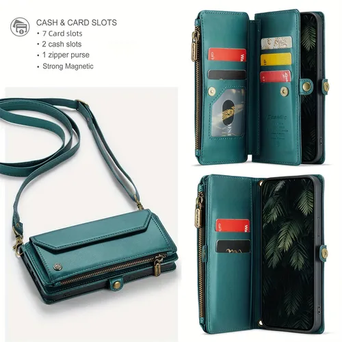 Wireless Charging, Blocked Card Slot, Flip Open PU Leather Protection - Compatible with 12/13/14/15 Plus Pro Max, Phone Case with Shoulder Bag Design_voghion.com