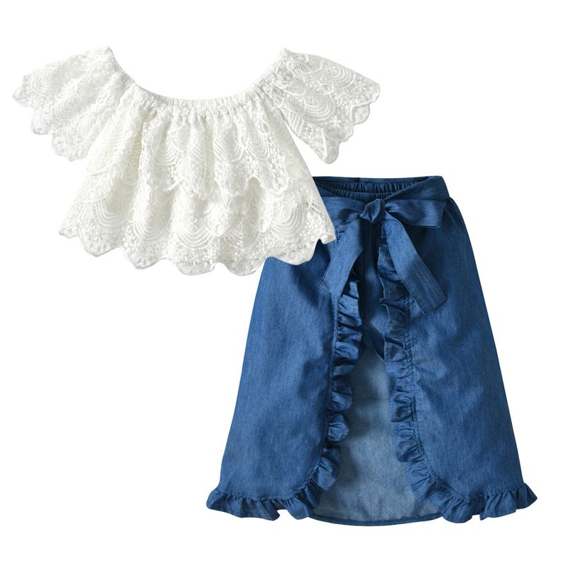 Mère et enfants Vêtements pour enfants transfrontaliers printemps et automne petites et moyennes filles hauts en dentelle et jupe de smoking costumes une pièce livraison directe_voghion.com
