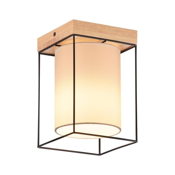 Glitzerlife Deckenleuchte Flur Deckenlampe Holz - 1 Flammig E14 Vintage Flurlampe Mit Stoff-Lampenschirm Küchenlampe Industrial Retro Schlafzimmerlampe_voghion.com