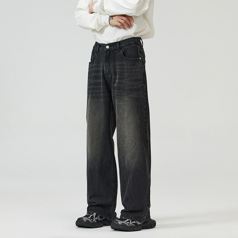 Men's Clothing Three Color Baggy Jeans Straight Loose Wide Leg Elastic Neutral Jeans For Men And Women_voghion.com