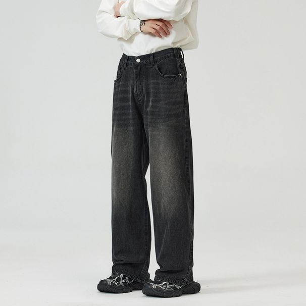 Men's Clothing Three Color Baggy Jeans Straight Loose Wide Leg Elastic Neutral Jeans For Men And Women_voghion.com