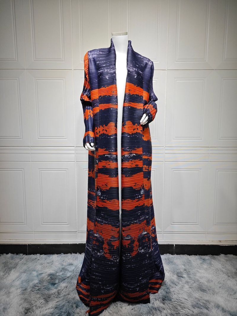 Women’S Clothing Women's Robe Long Sleeve Pleated Vacation Cardigan Printed Jacket Outer Gown_voghion.com