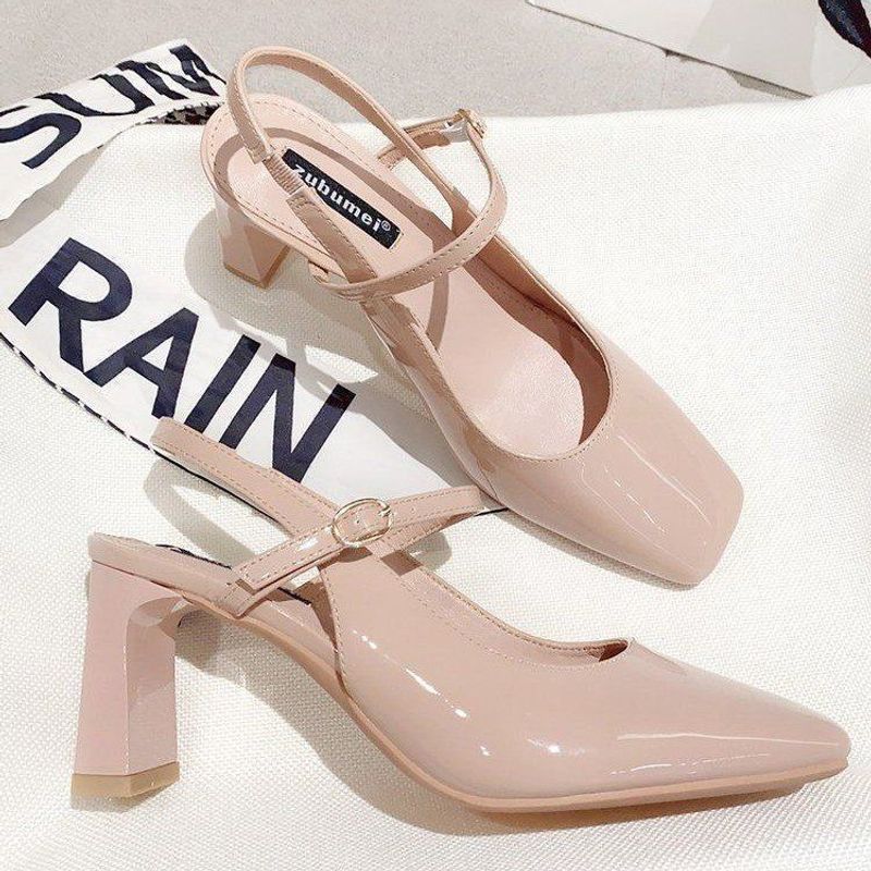 Mary Jane Sandals 2025 New Simple Style Pink Summer Square Head High-heeled Women's Shoes_voghion.com