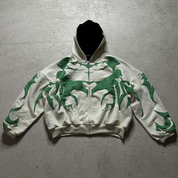 Gothic Print Zip-Up Hoodie - Unisex Dark Aesthetic Sweater | Winter Warm Pullover_voghion.com