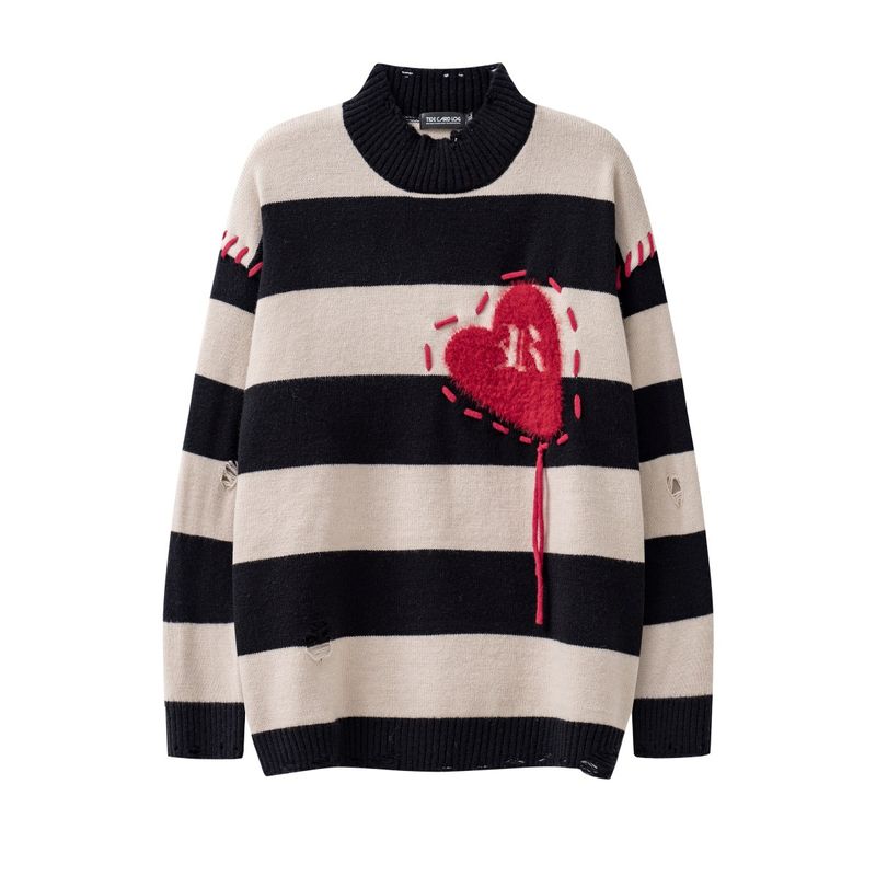 Maglione a collo alto a righe con nappe, stile streetwear, a righe, con ricami a righe, in maglia, stile casual, stile maschile_voghion.com