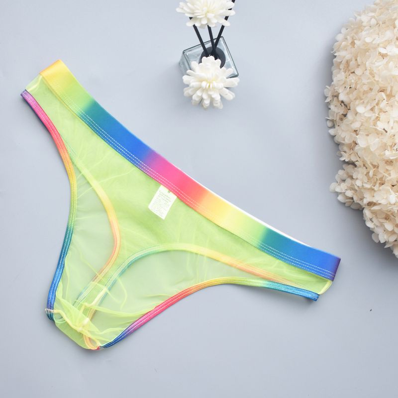 Mutandine a forma di T in rete trasparente sexy e seducente, perizoma a T con schiena arcobaleno, intimo da donna Dew Mao Yin_voghion.com