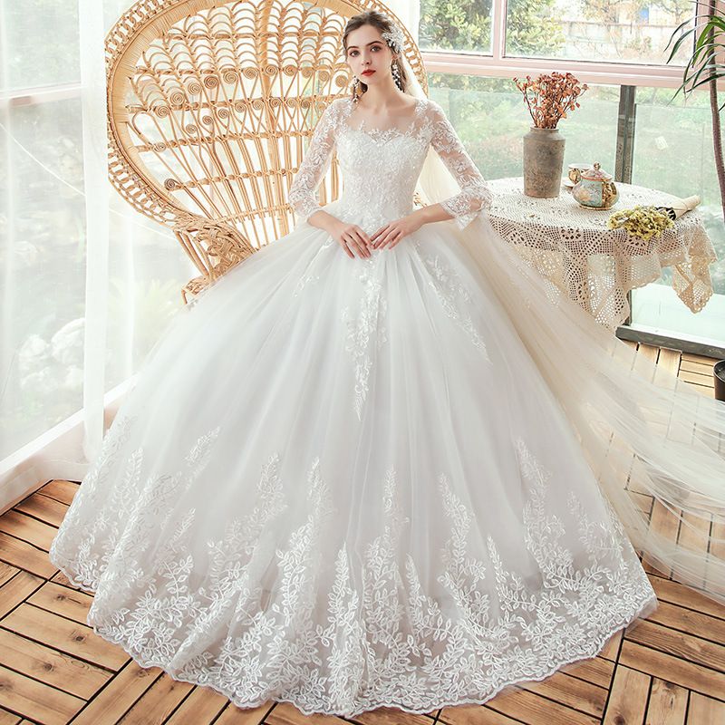 Women's Wedding Dress Bride Forest Style One-shoulder Long-sleeved Super Fairy Dream Dress Light Princess Gauze Skirt Spring And Winter_voghion.com
