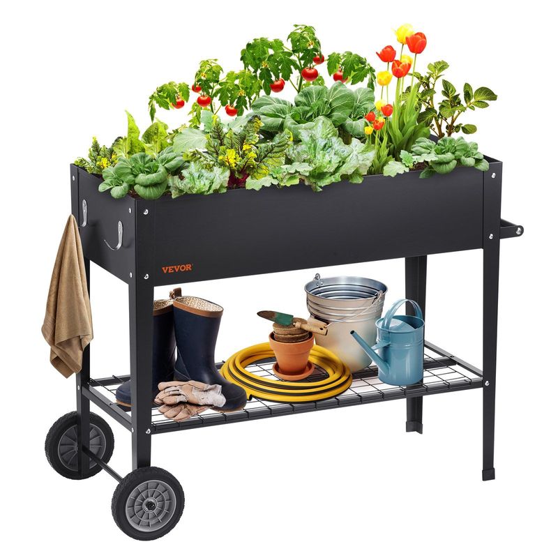 VEVOR Raised Garden Bed, 42.5 X 19.5 X 31.5 Inch Galvanized Metal Planter Box, Elevated Outdoor Planting Boxes With Legs, For Growing Flowers/Vegetables/Herbs In Backyard/Garden/Patio/Balcony, Black_voghion.com