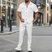 Men's Clothing Summer Solid Color Button Pocket Shirt Short Sleeve Pants Two Piece Set_voghion.com